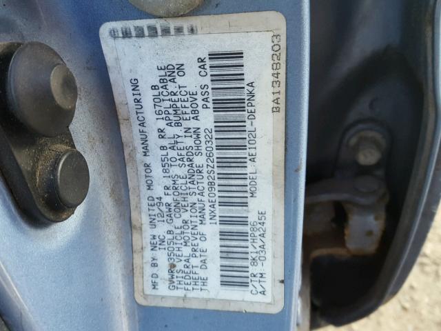 1NXAE09B2SZ260322 - 1995 TOYOTA COROLLA LE 蓝色 照片 10