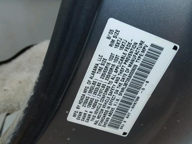 5FNRL38726B000609 - 2006 HONDA ODYSSEY EX GRAY photo 10