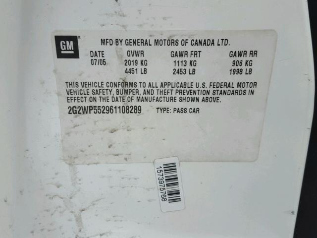 2G2WP552961108289 - 2006 PONTIAC GRAND PRIX WHITE photo 10