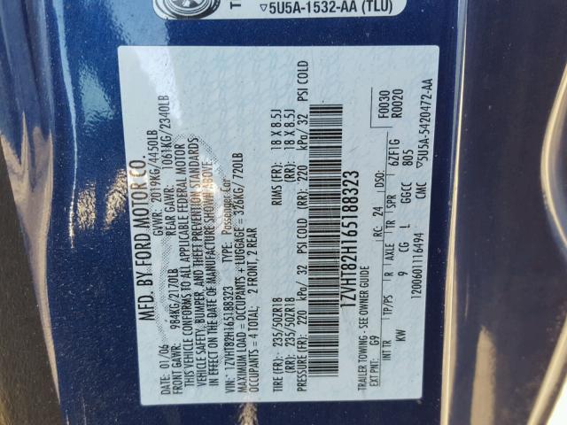 1ZVHT82H165188323 - 2006 FORD MUSTANG GT BLUE photo 10