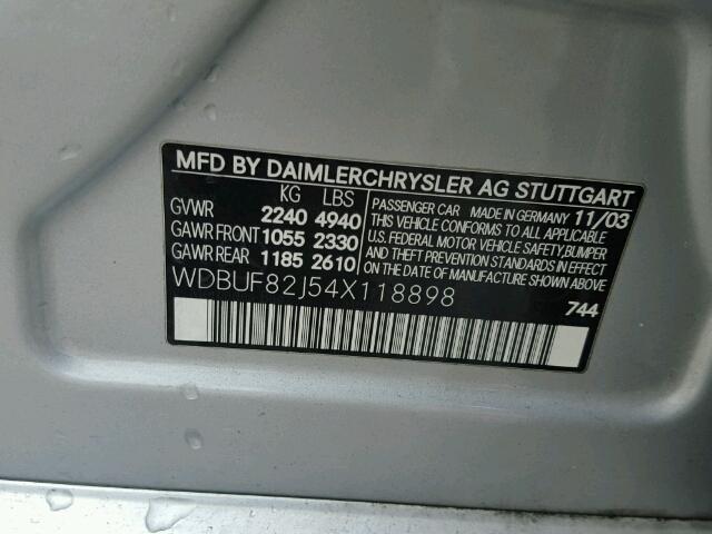 WDBUF82J54X118898 - 2004 MERCEDES-BENZ E 320 4MAT SILVER photo 10