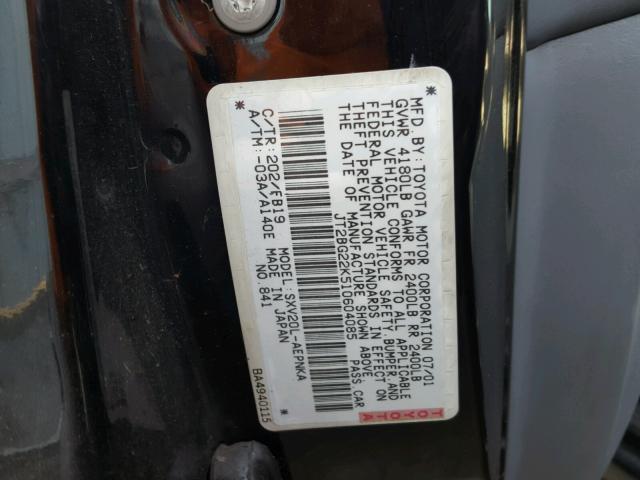 JT2BG22K510604085 - 2001 TOYOTA CAMRY CE BLACK photo 10