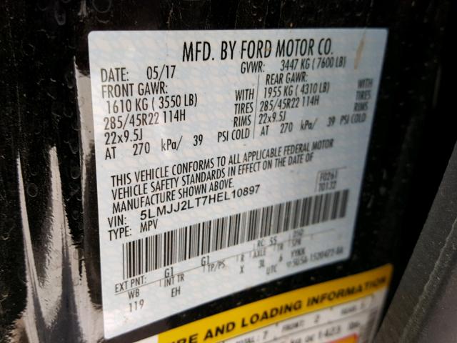 5LMJJ2LT7HEL10897 - 2017 LINCOLN NAVIGATOR BLACK photo 10