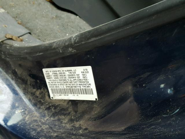 5FNRL38415B077752 - 2005 HONDA ODYSSEY EX BLUE photo 10