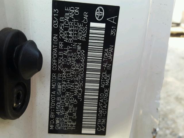 JTKJF5C75D3064699 - 2013 TOYOTA SCION TC 白色 照片 10