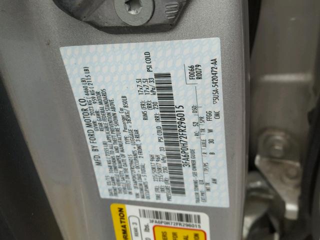 3FA6P0H72FR296015 - 2015 FORD FUSION SE SILVER photo 10