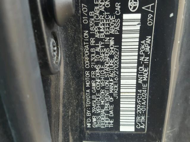 JTKDE167270205271 - 2007 TOYOTA SCION TC 黑色 照片 10