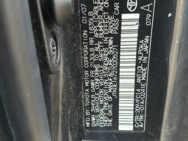 JTKDE167270205271 - 2007 TOYOTA SCION TC BLACK photo 10