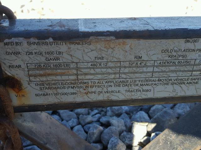 5D1BA11167G001389 - 2007 UTILITY TRAILER BLACK photo 10