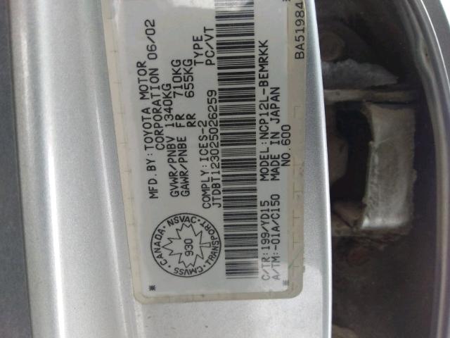 JTDBT123025026259 - 2002 TOYOTA ECHO SILVER photo 10