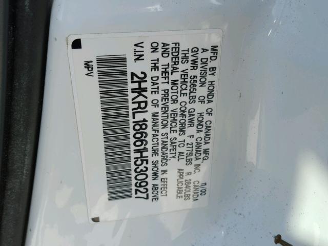 2HKRL18661H530927 - 2001 HONDA ODYSSEY EX WHITE photo 10