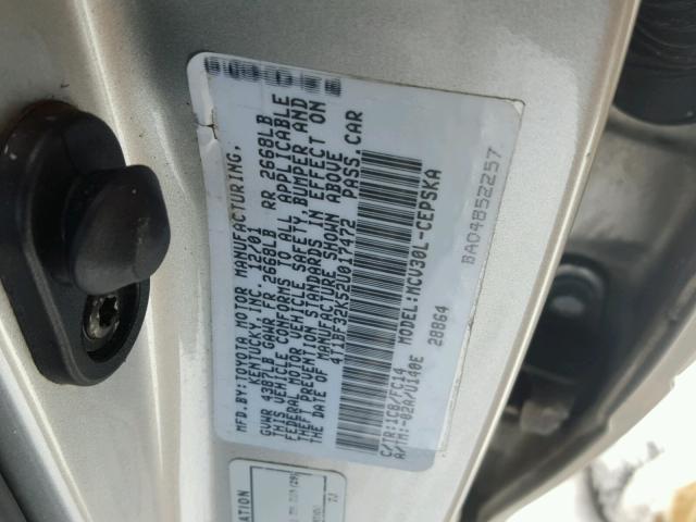4T1BF32K52U017472 - 2002 TOYOTA CAMRY LE SILVER photo 10