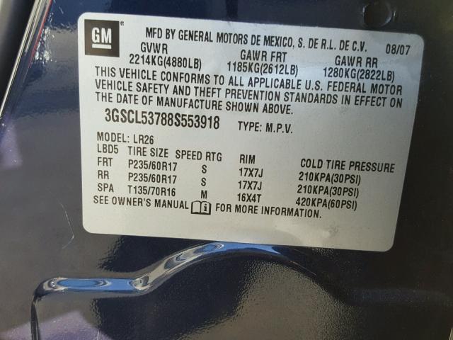 3GSCL53788S553918 - 2008 SATURN VUE XR BLUE photo 10