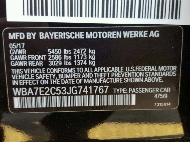 WBA7E2C53JG741767 - 2018 BMW 740 I BLACK photo 10