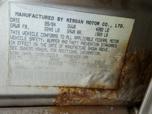 1N4AL11D35C252310 - 2005 NISSAN ALTIMA S TAN photo 10