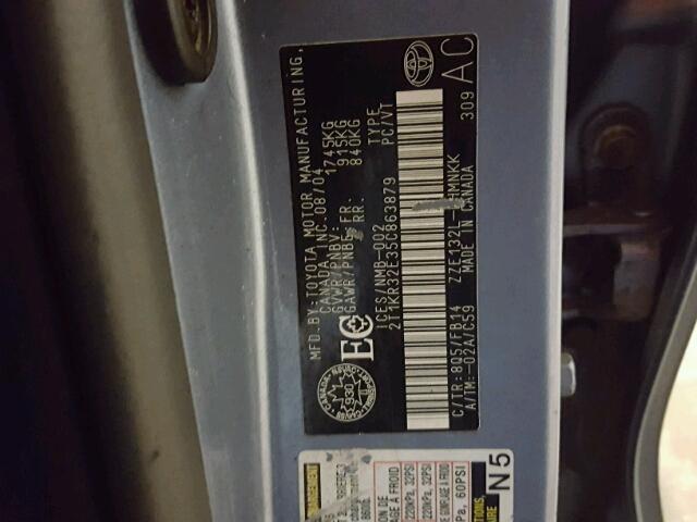 2T1KR32E35C863879 - 2005 TOYOTA COROLLA MA BLUE photo 10