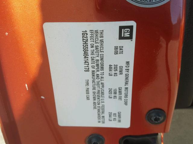 1G2ZH558464147178 - 2006 PONTIAC G6 GT ORANGE photo 10