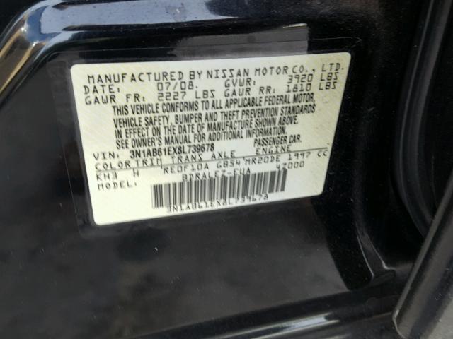 3N1AB61EX8L739678 - 2008 NISSAN SENTRA 2.0 BLACK photo 10