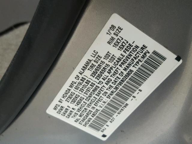 5FNRL38798B026806 - 2008 HONDA ODYSSEY EX BLUE photo 10