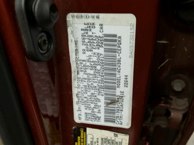4T1BE30K84U266017 - 2004 TOYOTA CAMRY LE RED photo 10