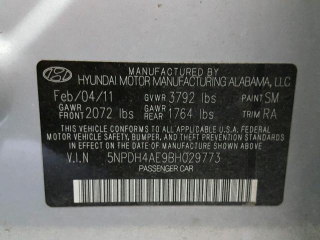 5NPDH4AE9BH029773 - 2011 HYUNDAI ELANTRA GL SILVER photo 10