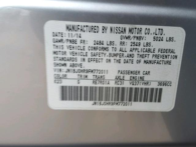 JN1BJ0HR9FM772011 - 2015 INFINITI QX50 SILVER photo 10