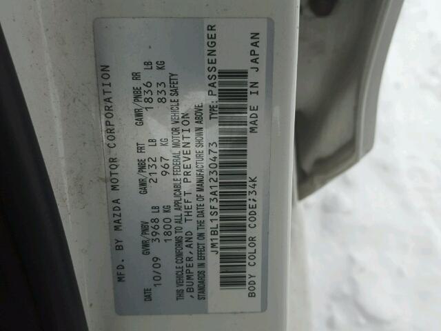 JM1BL1SF3A1230473 - 2010 MAZDA 3 I WHITE photo 10