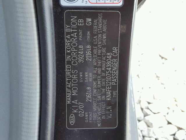 KNAFE121075438048 - 2007 KIA SPECTRA EX BLACK photo 10