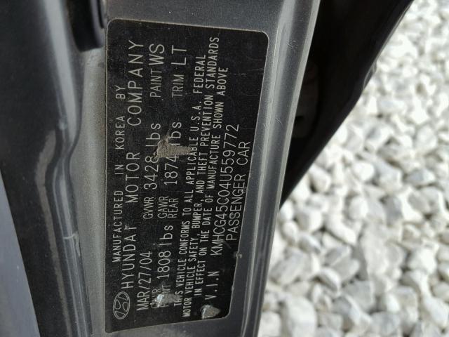 KMHCG45C04U559772 - 2004 HYUNDAI ACCENT GL GRAY photo 10