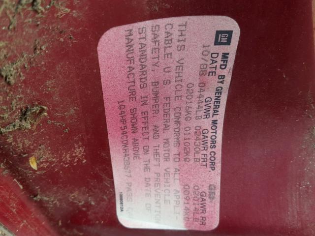 1G4HP54C0KH438677 - 1989 BUICK LESABRE CU MAROON photo 10