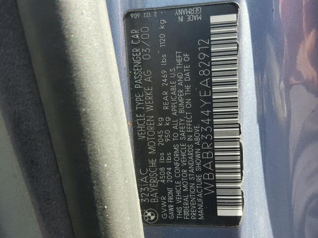 WBABR3344YEA82912 - 2000 BMW 323 CI BLUE photo 10