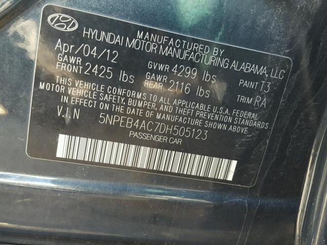 5NPEB4AC7DH505123 - 2013 HYUNDAI SONATA GLS BLUE photo 10