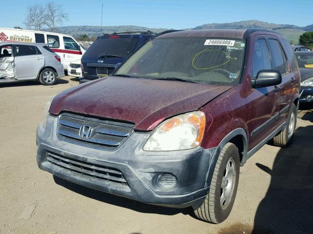 JHLRD68515C006767 - 2005 HONDA CR-V LX BURGUNDY photo 2