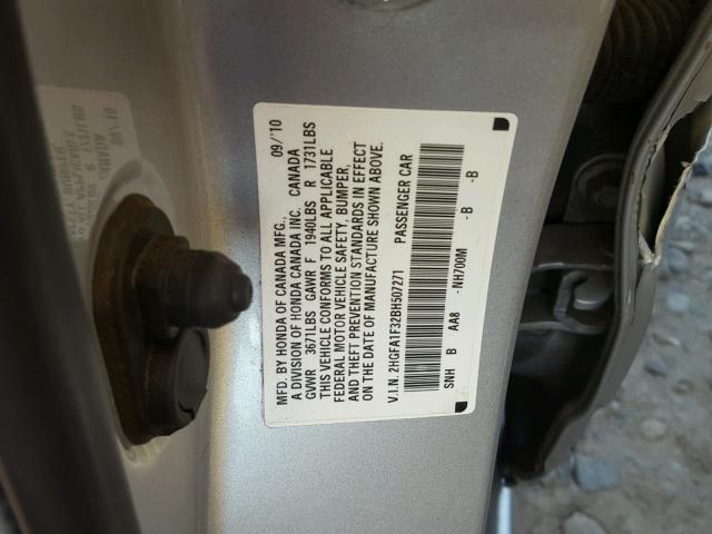 2HGFA1F32BH507271 - 2011 HONDA CIVIC VP SILVER photo 10