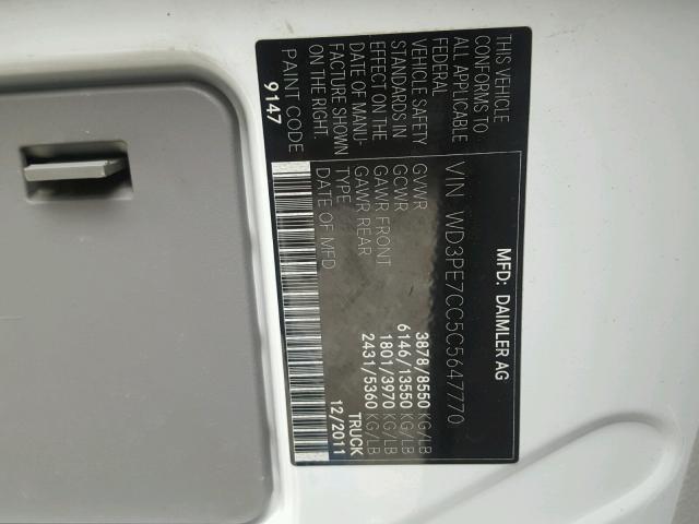WD3PE7CC5C5647770 - 2012 MERCEDES-BENZ SPRINTER 2 WHITE photo 10