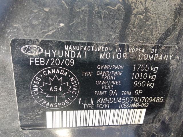 KMHDU45D79U709485 - 2009 HYUNDAI ELANTRA GL CHARCOAL photo 9