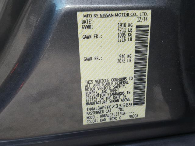 1N4AL3AP5FC233569 - 2015 NISSAN ALTIMA 2.5 GRAY photo 10