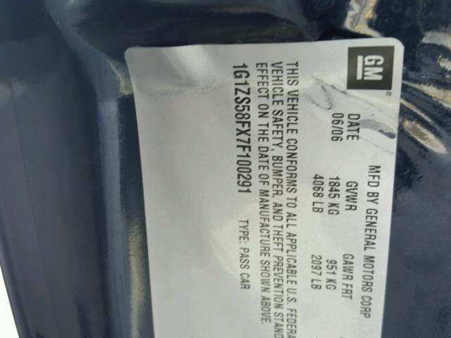 1G1ZS58FX7F100291 - 2007 CHEVROLET MALIBU LS BLUE photo 10