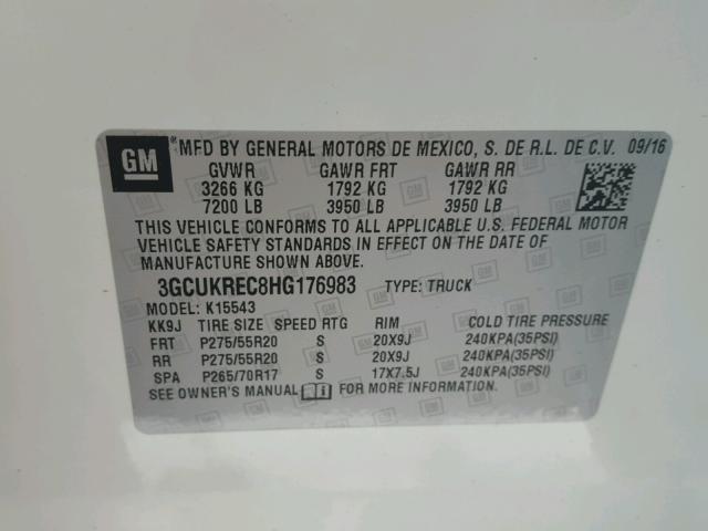 3GCUKREC8HG176983 - 2017 CHEVROLET SILVERADO WHITE photo 10