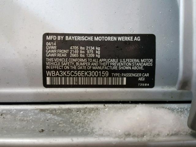 WBA3K5C56EK300159 - 2014 BMW 328 D SILVER photo 10