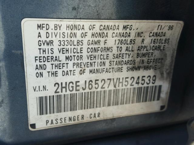 2HGEJ6527VH524539 - 1997 HONDA CIVIC DX GREEN photo 10