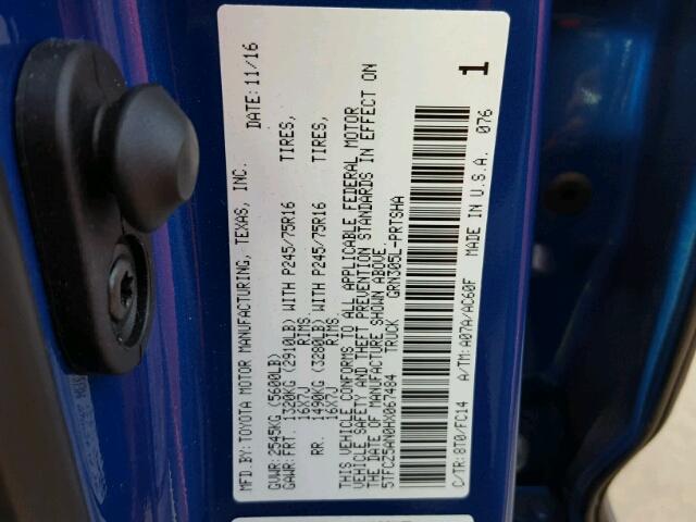 5TFCZ5AN0HX067484 - 2017 TOYOTA TACOMA DOU BLUE photo 10