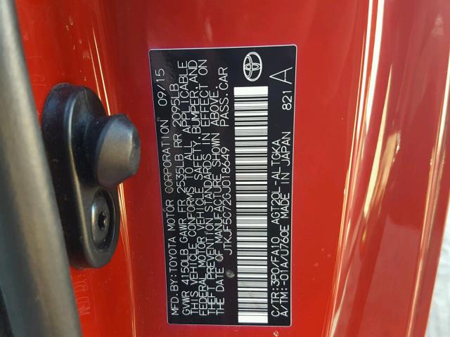 JTKJF5C72GJ018649 - 2016 TOYOTA SCION TC 红色 照片 10