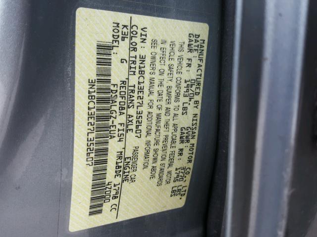 3N1BC13E27L352607 - 2007 NISSAN VERSA S SILVER photo 10