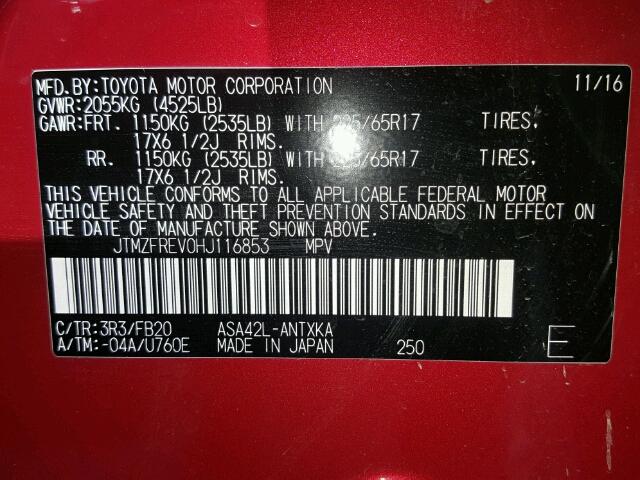 JTMZFREV0HJ116853 - 2017 TOYOTA RAV4 LE Qırmızı foto 10
