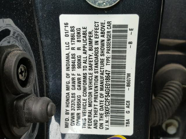 19XFC2F54GE018647 - 2016 HONDA CIVIC LX BLUE photo 10