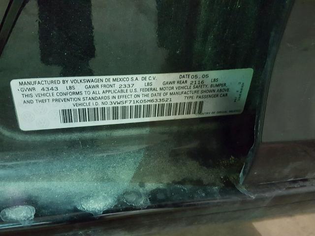 3VWSF71K05M633521 - 2005 VOLKSWAGEN NEW JETTA BLACK photo 10