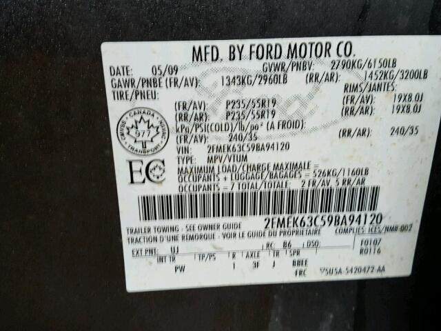 2FMEK63C59BA94120 - 2009 FORD FLEX LIMIT TWO TONE photo 10