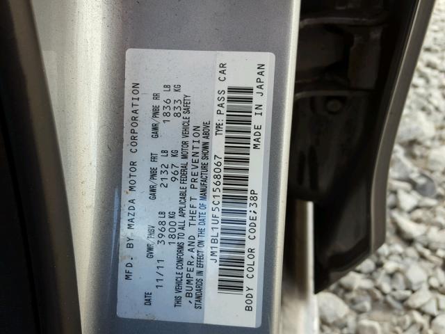 JM1BL1UF5C1568067 - 2012 MAZDA 3 I GRAY photo 10