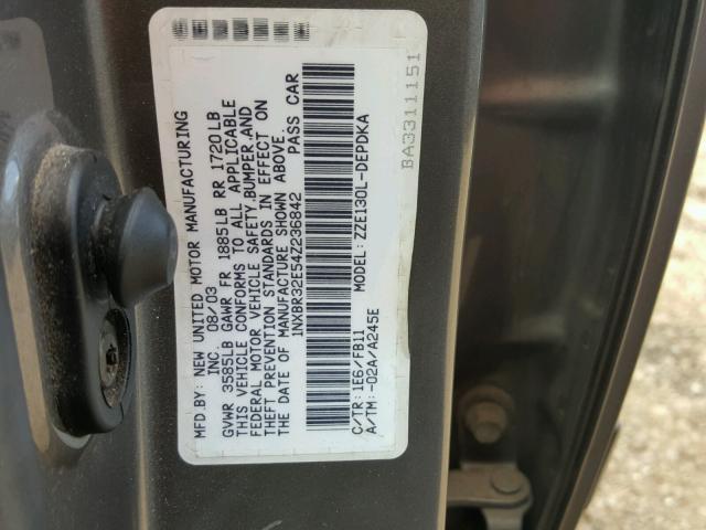 1NXBR32E54Z236842 - 2004 TOYOTA COROLLA GRAY photo 10